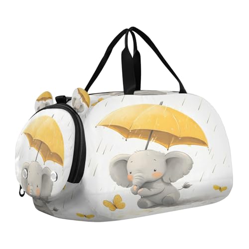 YETTASBIN Sport Travel Duffel Bag for Girls Boys, Cute Baby Elephant Large Waterproof Weekender Overnight Bag, Detachable Shoulder Strap Gym Bag with Shoe Compartment & Wet Pocket