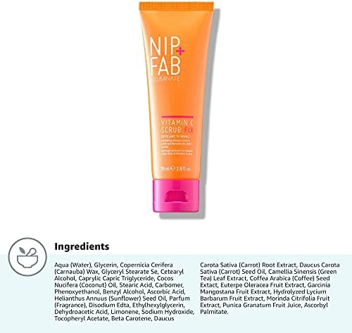 Nip + Fab Vitamin C Fix Scrub for Face with Coconut Oil and Coffee Seed Cleansing Exfoliating Facial Cleanser for Skin Brightening Fine Lines and Wrinkles, 75 ml
