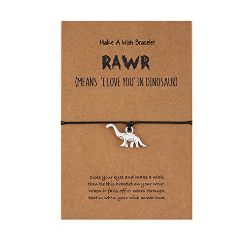 Pingyongchang 3Pcs Friendship Dinosaur Bracelet Set with Message Card Make a Wish Adjustable Bracelet Tyrannosaurus Handmade Bracelet Simple Women Jewelry Gifts4