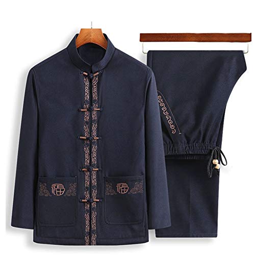 RUIMI Tang Costume Vêtements d'hiver pour Hommes Plus Velours Veste Décontractée Épaisse Style Chinois Tunique À Col Montant Dark Blue Padded suit-170