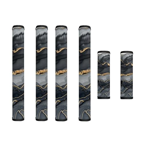 Image of Refrigerator Microwave Door Handle Covers Set of 6 Washable Kitchen Appliance Decor Handles Decorative Microwave Dishwasher Door Cloth Protector, Marble Black Gold