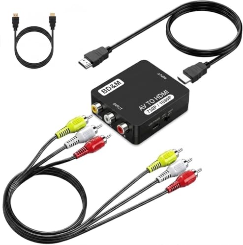 BD&M AV to HDMI Converter, RCA to HDMI, 1080P Mini RCA Composite CVBS Video Audio Converter Adapter Support PAL/NTSC for TV/PC/ PS3/ STB/Xbox VHS/VCR/Blue-Ray DVD Players