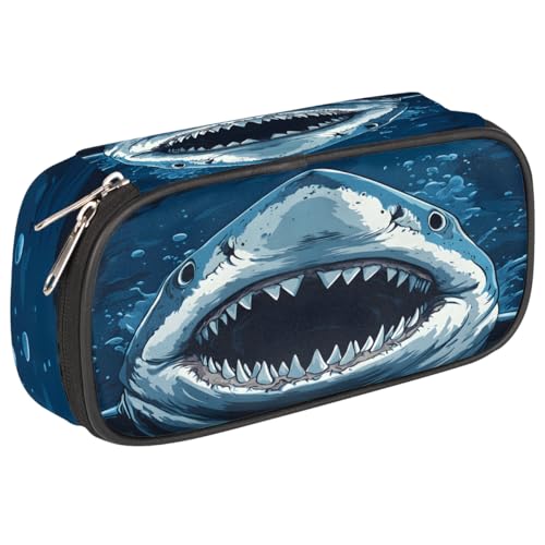 Image of Pardick Sharks Big Capacity Pencil Case Pencil Pouch with Zipper, Pen Marker Stationery Bag Art Supply Storage Organizer Box Portable Stationery Storage Bag Pen Holder for Boys Girls