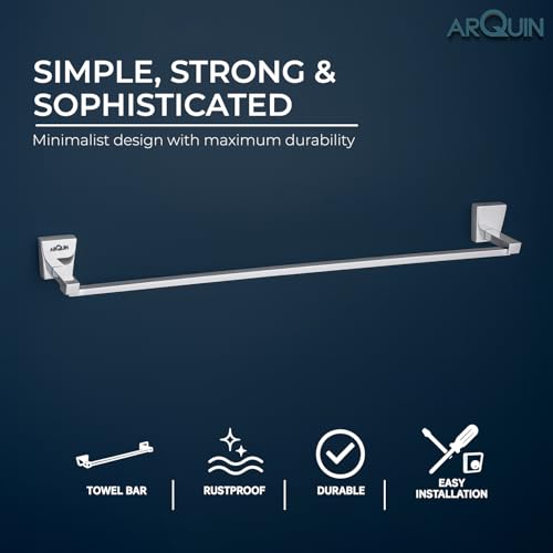 Image of ARQUIN ARQUIN Round 304 Stainless Steel 24 Inch Towel Rod | Towel Rack for Bathroom | Towel Bar Hanger Stand | Bathroom Accessories Set | Silver with Chrome Finish | 15 kg Load Capacity Selvi