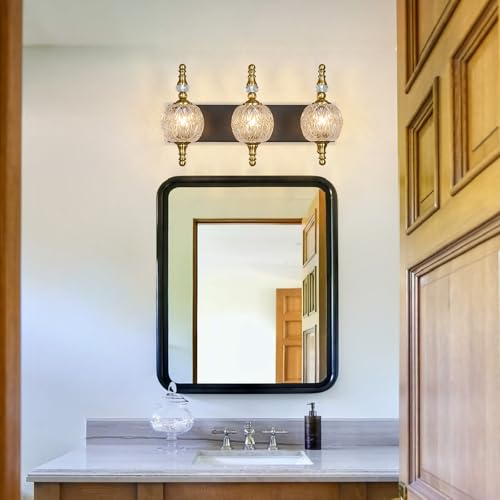 Image of Modern Vanity Lighting Fixtures - 20.07 Inch Dimmable Wall Mounted Vanity Lamp,Bathroom Vanity Lights Over Mirror, Black Gold Finish, for Makeup, Double Sink, and Bathrooms