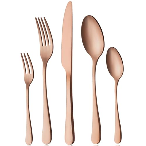 BEWOS Besteck Set für 6 Personen, 30 teilig Roségold Mattiert Essbesteck Set inkl. Messer, Gabel, Löffel, Besteck Edelstahl, Spülmaschinenfest