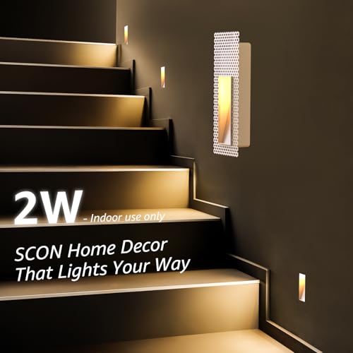 Image of SCON Recessed Step Light, 2W LED Rectangle Skirting Wall Light 3000K Warm White, Invisible Stair Lights Indoor, Recessed Wall Night Light, Trimless Design for Hallway, Stairway, Bedroom, Dining Room