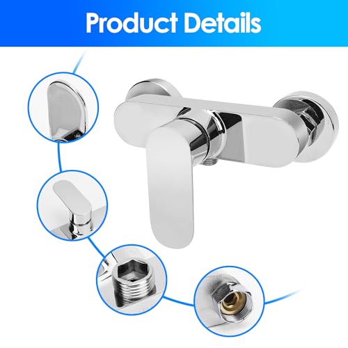 MEKOTRIN Shower Mixer Valve Wall Mounted, Single Lever Shower Faucet Mixer with Control for Cold and Hot Water, Modern Stainless Steel Bath Tap, G1/2" Outlet - Image 5