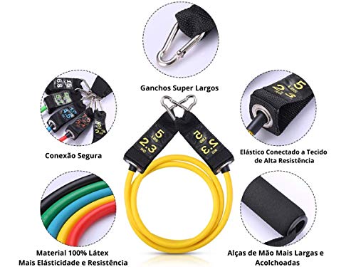 Kit Elástico Extensor Premium 11 Peças Tubing Bravus Sport