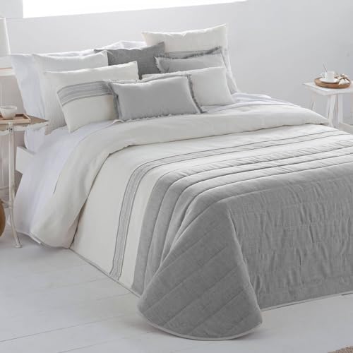 Antilo Colcha bouti de Entretiempo con Acolchado Fino ALBORAIA - Cama 180 cm (270x270) - Color Gris. Tejido de poliéster y algodón. Incluye Funda(s) de cojín de 50x70 cm.