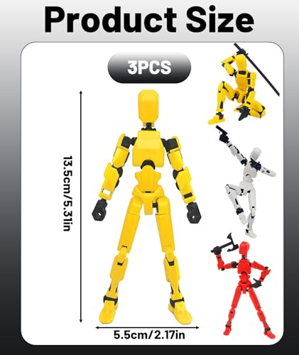 Image of Action Figure, 3 Pcs Dummy 13 Action Figure, T13 Multi-Jointed Poseable Action Figure Toys, Yellow White Red Titan Collectible Figures for Enthusiasts & Collectors