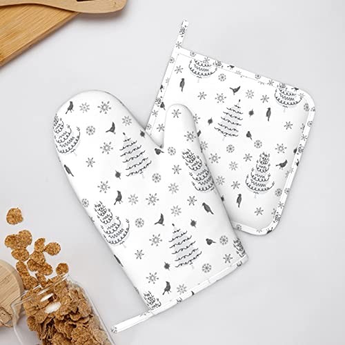 Minimalism Oven Mitts And Pot Holders Sets,Abstract Chevron Horizontal Boho,Silicone Surface Heat Resistant Cooking Glove Kitchen Potholder For Bbq Bake Festive Gift,Charcoal Grey Eggshell #TOP7