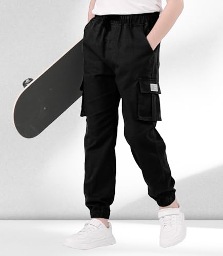 Image of TLAENSON Boys Cargo Joggers Pants Elastic Waist Casual Jogging Trousers Bottom for Kids 6-16 Years