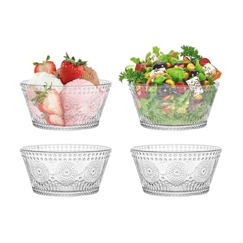 CHPINDAM Vintage glass dessert bowl, ice cream bowl, 13oz glass bowl for small dipping bowls Set of 4, ice cream, sundaes, oatmeal, small fruit salad, etc (4) Cover