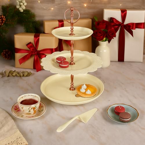 ELAN Metal Flourish 3 Tier Cake and Cupcake Stand for Birthdays/Wedding Party...