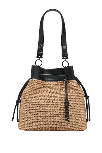 DKNY Women's Bardot Bucket, Natural/Black, Medium