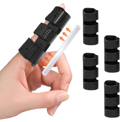 EASICUTI Finger Splint 4pcs Trigger Finger Support Brace for Broken Mallet Fingers Protectors Immobilization Straightening Arthritis Pain Relief Fits Index Middle Ring Pinky Adjustable Black