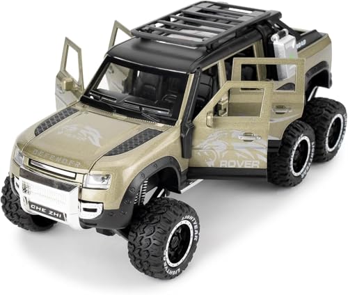 Image of 1:24 Land Rover Defender Six Wheels Off-Road Pickup Car Model, Pull Back Diecast Truck Collectible with Sounds & Lights, Gift for Kids, Boys, Girls, and Adults (Green)
