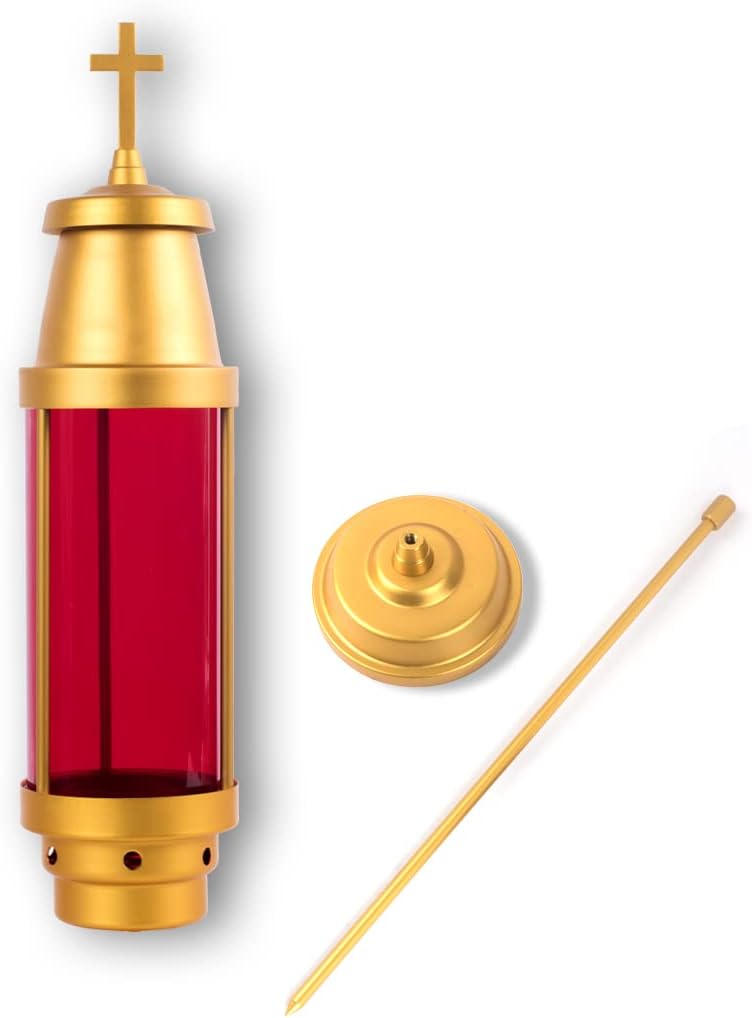 Cemetery Light Candle Holder, Grave Decorations Memorial Lantern with Crosses, Anodized Aluminum Eternal Light Dome Memorial Light Grave Lamp, Red(Includes Solar Candle) - Image 9