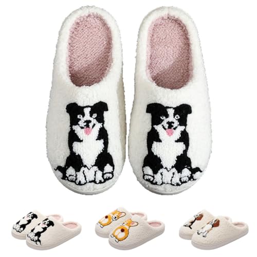 Dogs Slippers for Women Men Cute Border Collie Slippers With Memory Foam Comfortable Warm And Non-Slip Home Shoes Border Collie 43-44
