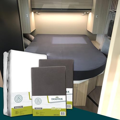 Dexitex - Drap Housse Lit Tout Fait pour Camping Car 3er Set- 2 Drap Housse + 1 Protège-Matelas - Caravane Matelas - Lit Caravane - Lit Camping Car - 100%...