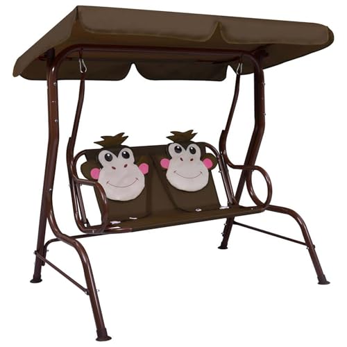 Tidyard Banco Balancín Infantil, Resistente, con Toldo, para Jardín o Patio, Marrón Modelo YFXLRZJ-48097ES