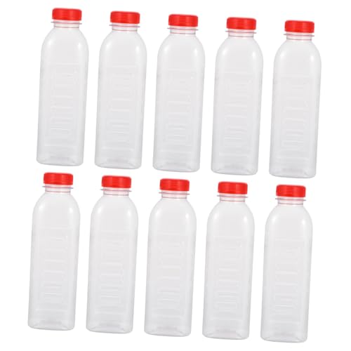 ERINGOGO 10pcs Transparent Plastic Drinking Bottles with Measurement Scale and High Resistant for Juices and Party Drinks