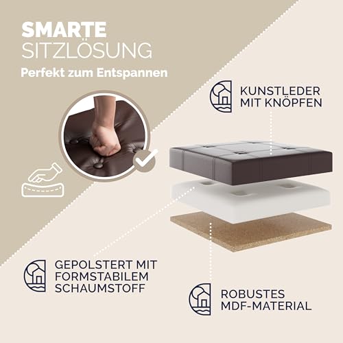 CASARIA® Hocker mit Stauraum Braun Faltbar Deckel Kunstleder Gepolstert 38x38cm Klein Schlafzimmer Wohnzimmer Flur Sitzhocker Fußhocker… – Ansicht 4