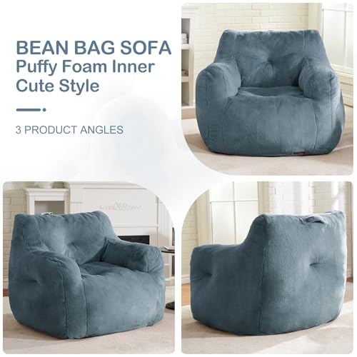 Image of Hobestluk Bean Bag Chair for Adult Small Bean Bag Chairs with Arms Furry Beanbag Chair with Foam Filler Stuffed Bean Bag Sofa for Reading in Bedroom Living Room and Dorms (Blue Grey)