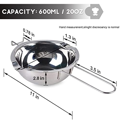 Double Boiler Pot Set, 600ml/0.5QT Chocolate Melting Pot with 1.5QT 304 Stainless Steel Pot, Melting Pot with Silicone Spatula for Melting Chocolate, Candy, Candle, Soap, Wax