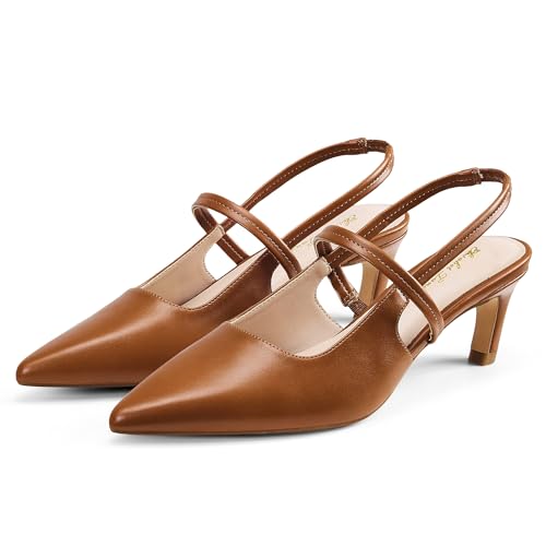Image of Elisabet Tang Women's Kitten Heel Slingback Low Pumps 3 Inches Stiletto Pointed Closed Toe Elegant Dressy Bridal Wedding Party Shoes