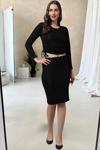 Image of POPWINGS Casual Solid Skirt and Top Set for Women | Stylish Skirt Co-ord Sets for Women | Crop Top and Skirt Set for Women | 2-Piece Sets for Women Summer Skirt