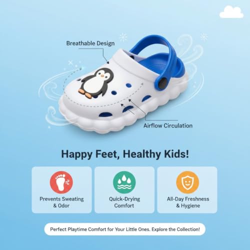 Image of GLJ Little AngelToddler Clogs Slippers, 12 Months to 3 Years, Baby Boy, Waterproof, Lightweight, Cute Cartoon Penguin Design