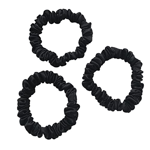 Maxfeel 22 Momme 100% Pure Mulberry Silk Hair Ties 3Pcs,Silk Hair Scrunchies For Women,Skinny Scrunchy,Width 1.3Cm With Elastic Band,Black, (1.3Cm-Black-3Pcs) #TOP5