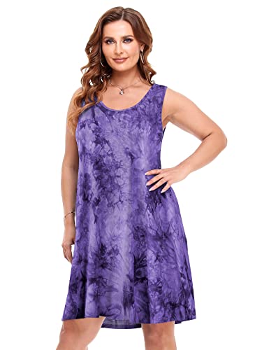 Image of BELAROI Women Plus Size Sundress Summer Casual Sleeveless Tshirt Dress Tie Dye Swing Tank Dresses with Pockets Beach Cover up