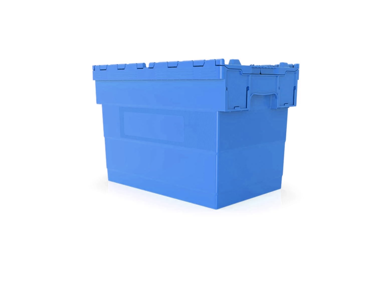 HomeHQ 5x 80 Litre Attached Lid Containers, Plastic Box with Lid, Plastic Storage Container, Crate Tote, Attached Lid Box (BLUE, 80 Litre)