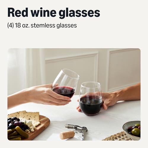 Amazon Basics Stemless Red Wine Glasses, 4-Piece Set, 18 oz., Dishwasher-Safe #1