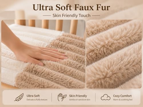 Image of Amazon Brand - Umi Beige & White Checkerboard Faux Fur Chair Seat Cushions, 16x16 Inch Fluffy Dining Chair Pads with Ties, Foam-Filled Kitchen Chair Pads, Set of 2