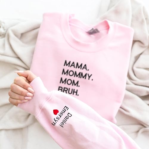 GodLover Custom Embroidered Mama Sweatshirt, Personalized Mom Heart on Sleeve, Mom Crewneck with Kids Name, Gift for Mommy, Women, Mothers Day, Christmas - Thumbnail 5