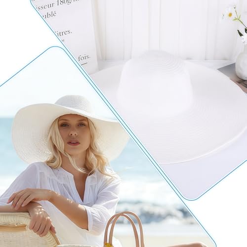 Sombrero blanco de paja para mujer con ala ancha miniatura 3