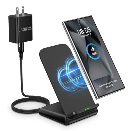 Android Wireless Charger Samsung for Samsung Galaxy S25FE S25 Plus S25 Edge S25 Ultra S24FE S23 S22, Android Desk Phone Charger Stand Fast Charging Station Pad for iPhone 17 Pro Max, with 18W Adapter by Flecom - Used condition - US$13.93