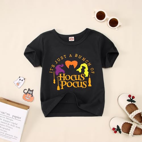 Halloween Outfit Toddler baby Girl Hocus Pocus Short Sleeve Shirt Stripe Ruffle Bell Bottoms Pants Fall Clothes Set2