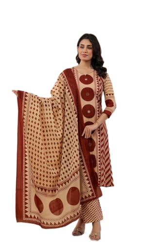 Image of krisjan|Women's Pure Cotton Printed with Handwork Kurta with Pants and Dupatta Set | Ethnic Set | Suit Set | Kurta Set |