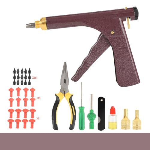 Image of Tubeless Tire Gun Puncture Repair Kit with Mushroom Plug for Tyre Punctures and Flats on Cars, Motorcycles, ATV, Trucks & Tractors (Brown)