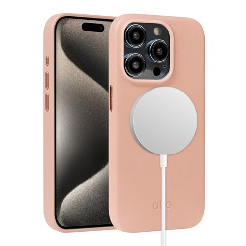 Étui de protection magnétique en cuir italien alto CLOP rose pour iPhone 15 Pro 6,1 pouces
