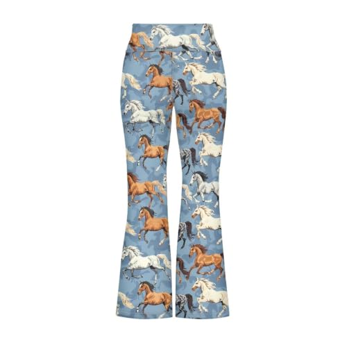 Image of Girls Leggings Floral Print High-Waisted Flared Pants 5-14 Years