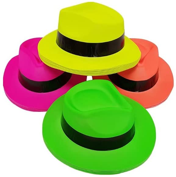 Laxmi Collection 6 Pcs Bowler Hat Neon Unisex Gangster Style Plastic Party Hats for Kids Teens and Adult Fancy Dress Party Headwear Accessory Return Gifts-Multi Color (Pack Of 6) (B0C6FTMT49) Amazon Price History, Amazon Price Tracker