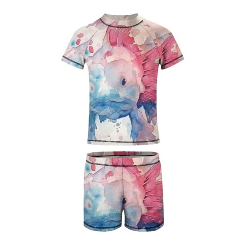 Watercolor Pink AxolotlChildren's Casual Swimsuit Set - Simple and Versatile6-7Y（110cm）2