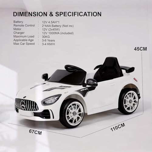 Image of Kawaii Kids AMR GT Battery Operated Sports Car for Kids with Music & Light for 1 to 5 Years Kids - White