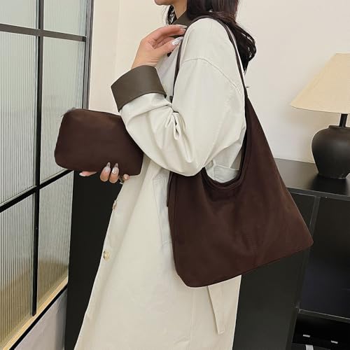 Image of Suede Bags for Women Suede Hobo Bag Retro Suede Tote Bag Slouchy Suede Shoulder Bag Crossbody Handbags Suede Purse
